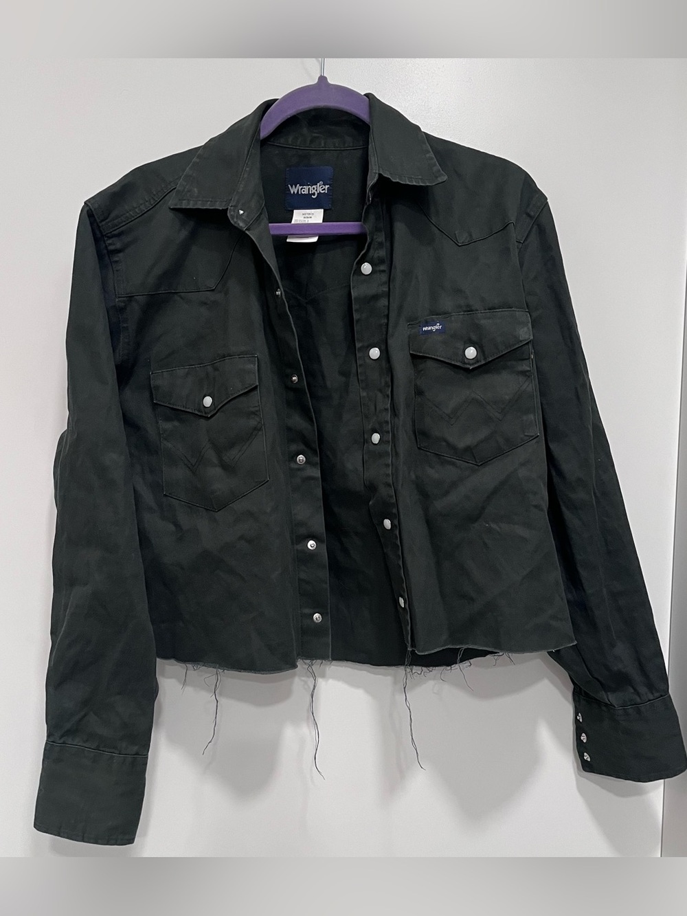 Wrangler Black Western Snap Pearl Buttons Shirt Cropped Mens Medium Women Large
